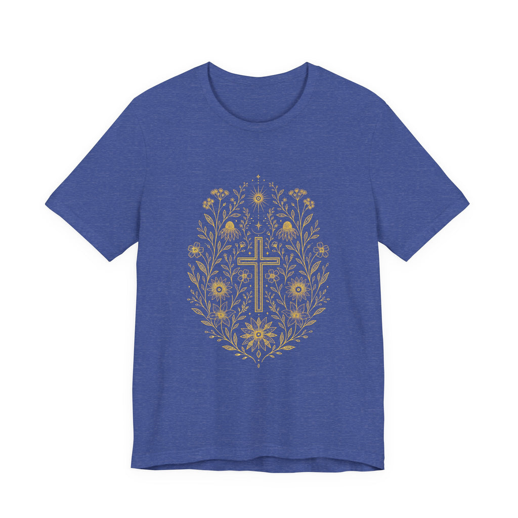 flowers and cross Unisex Jersey Short Sleeve Tee