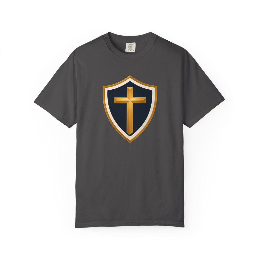 Cross and Shield Faith T‑Shirt – Gold Cross Emblem Tee