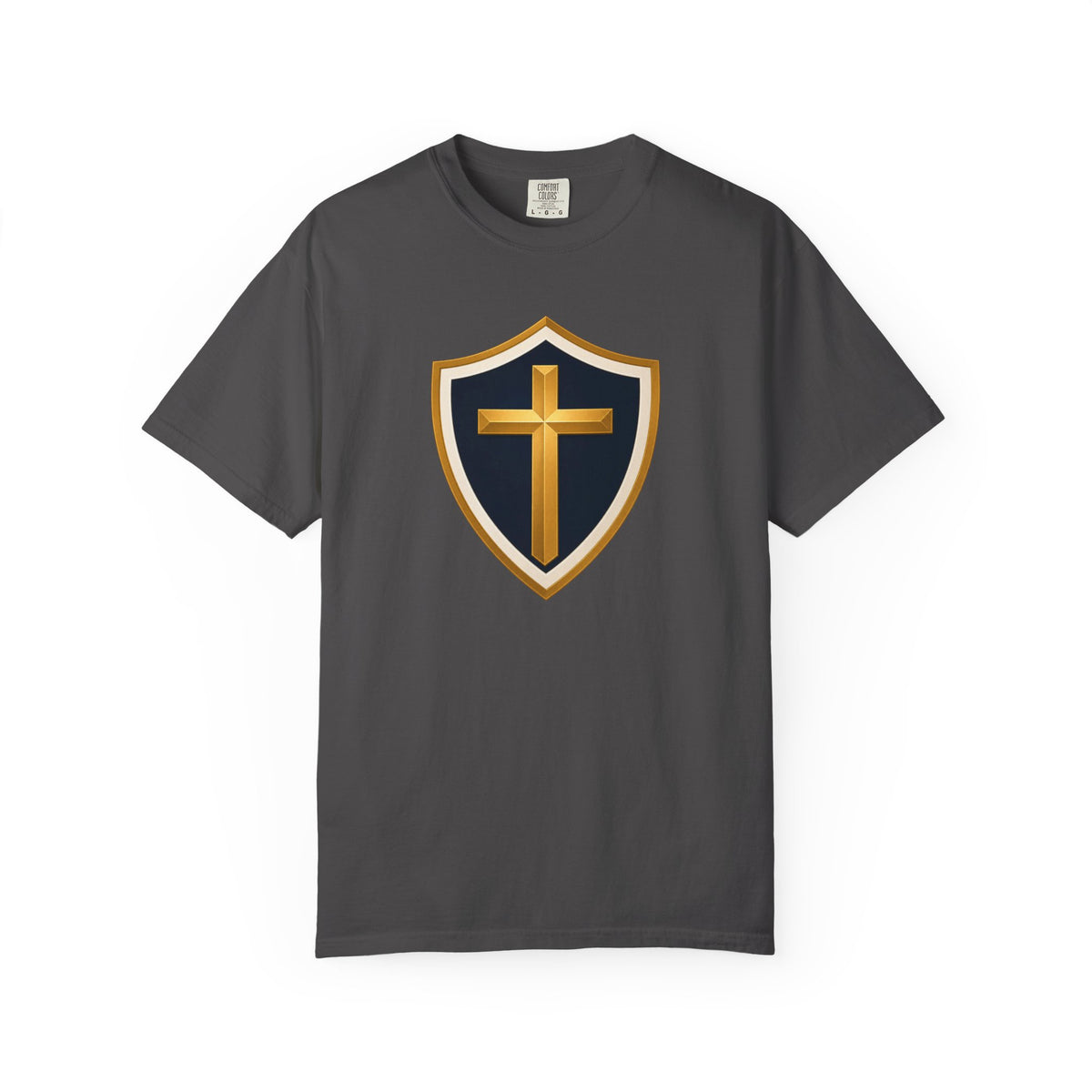 Cross and Shield Faith T‑Shirt – Gold Cross Emblem Tee