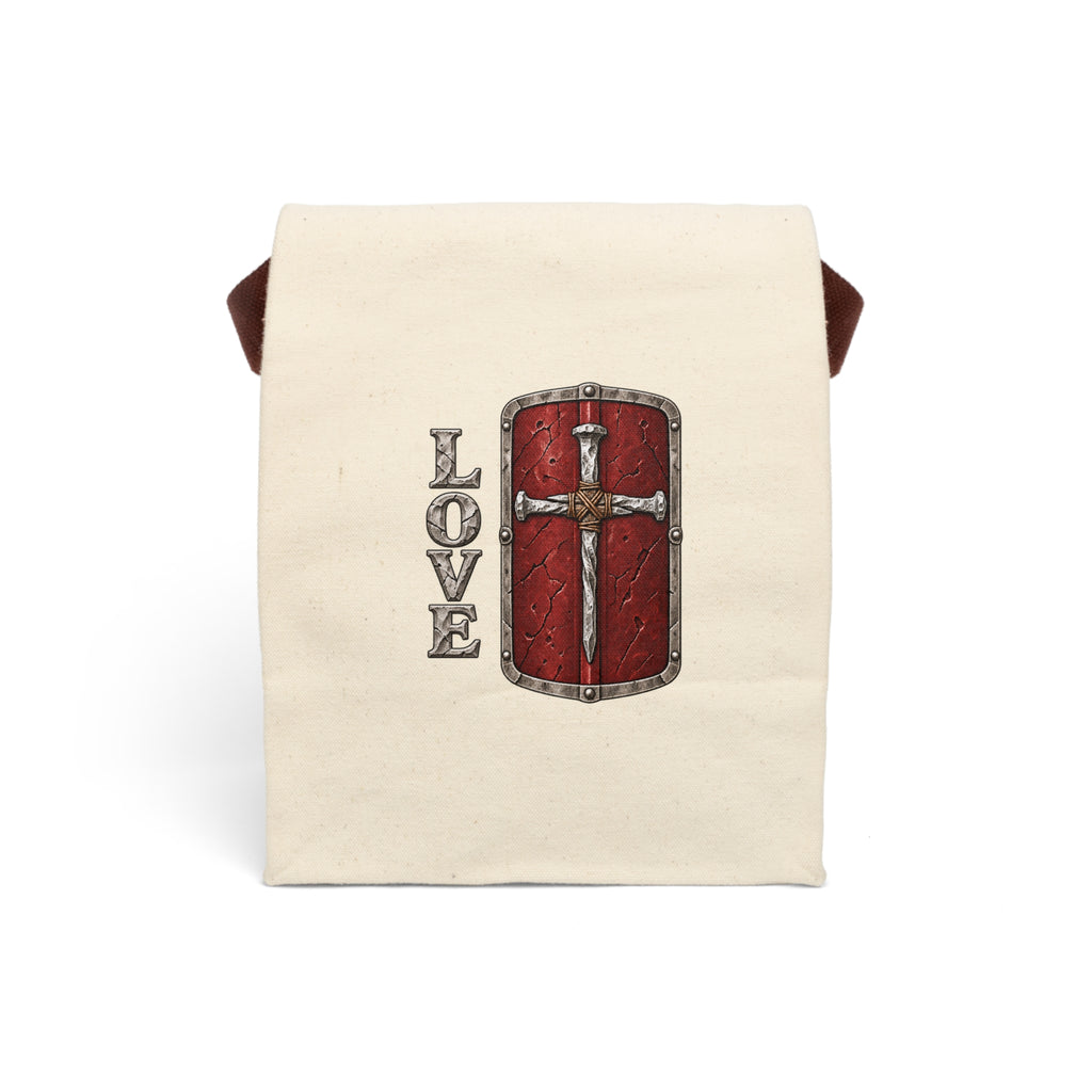 Shield & Cross "LOVE" Canvas Lunch Bag — Tote with Strap