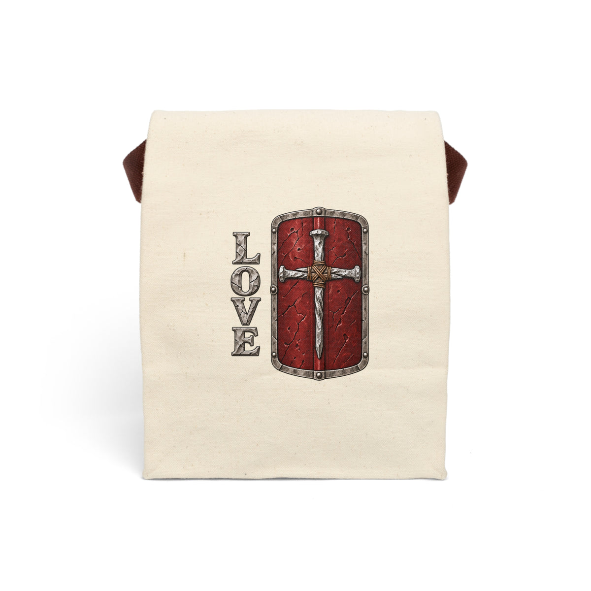 Shield & Cross "LOVE" Canvas Lunch Bag — Tote with Strap
