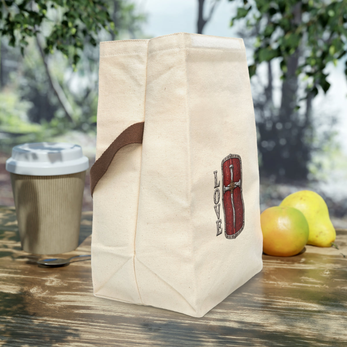 Shield & Cross "LOVE" Canvas Lunch Bag — Tote with Strap