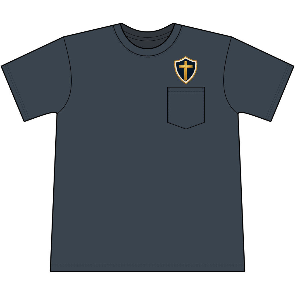 Pocket Tee with Shield Cross Patch — Christian Casual Pocket T-Shirt