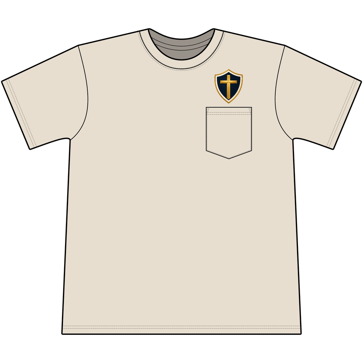 Pocket Tee with Shield Cross Patch — Christian Casual Pocket T-Shirt