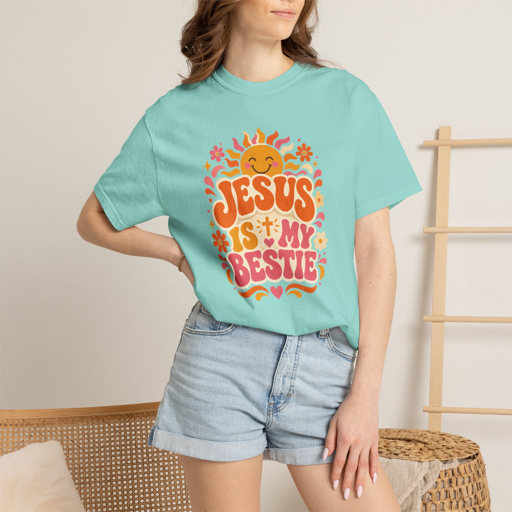 Jesus Is My Bestie T-Shirt | Retro Sunflower Christian Faith Tee