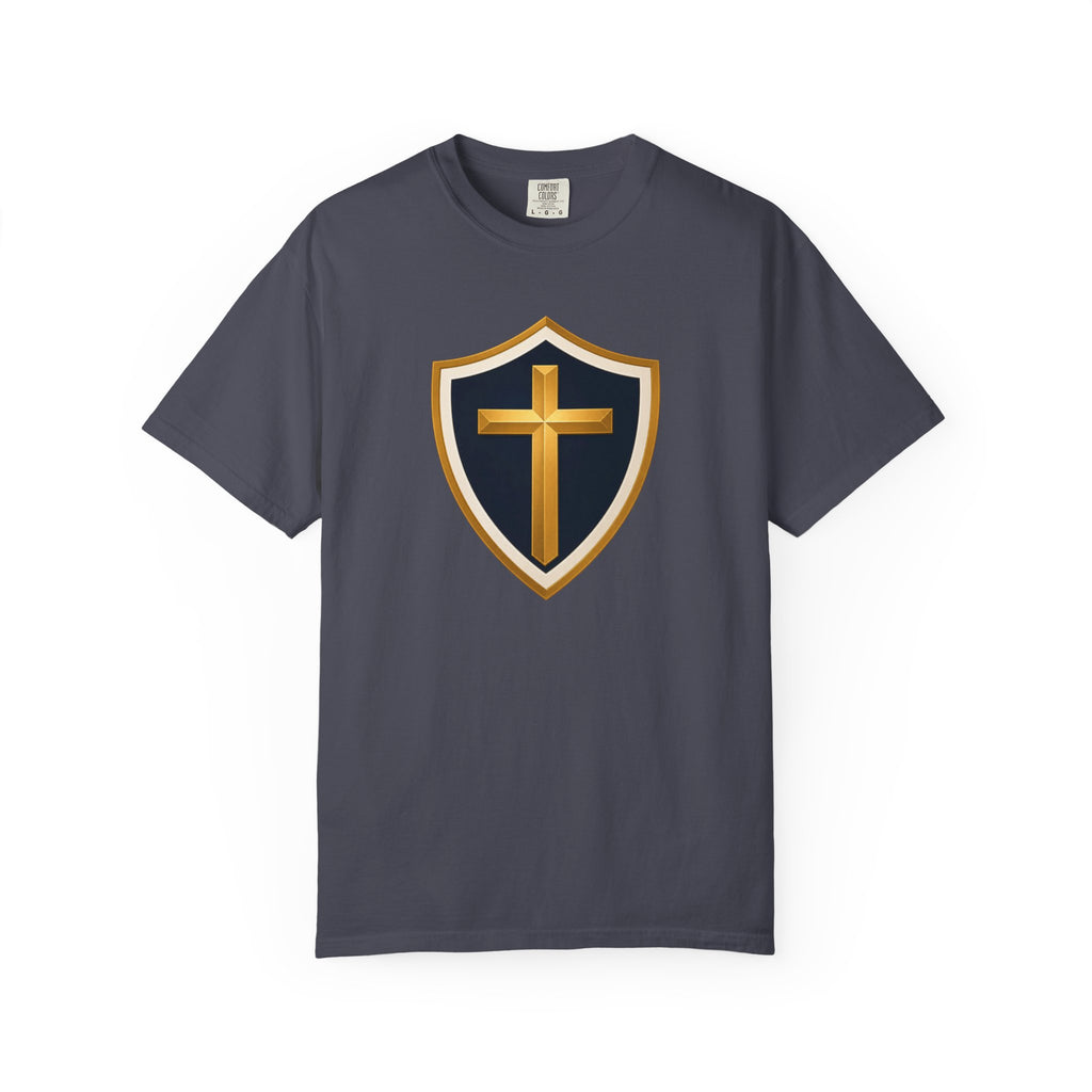 Cross and Shield Faith T‑Shirt – Gold Cross Emblem Tee