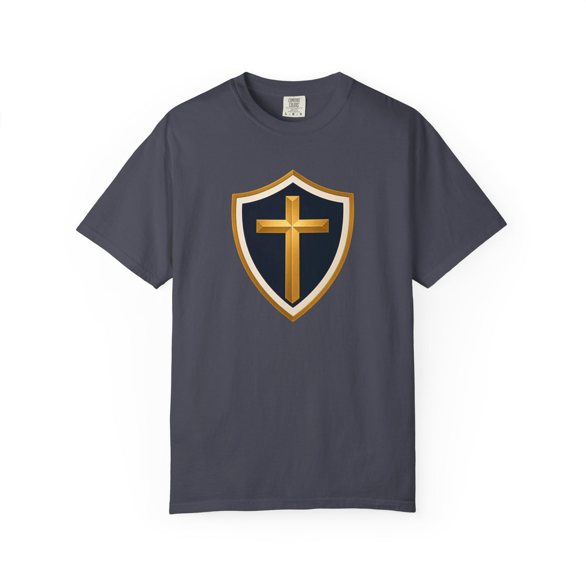 Cross and Shield Faith T‑Shirt – Gold Cross Emblem Tee