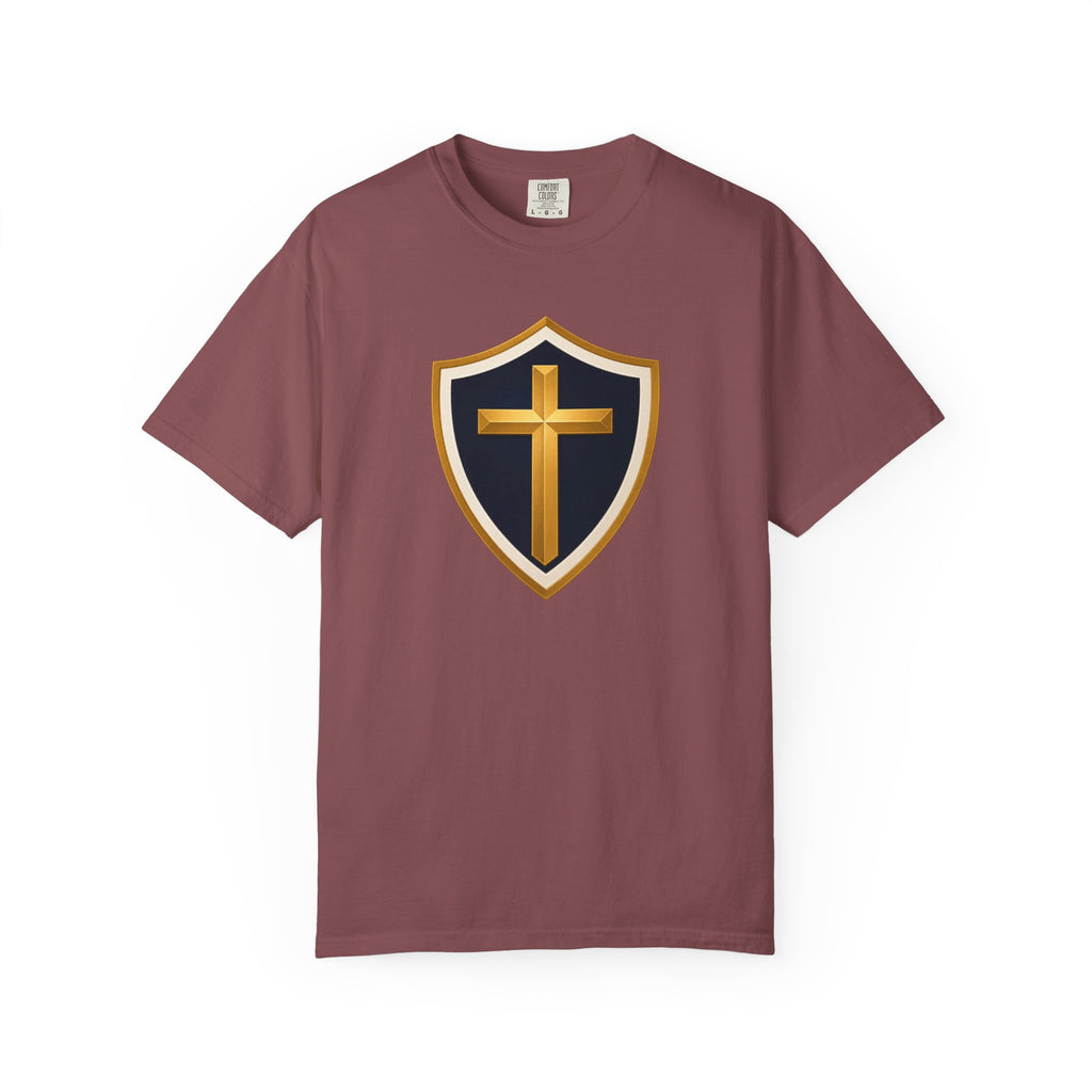 Cross and Shield Faith T‑Shirt – Gold Cross Emblem Tee