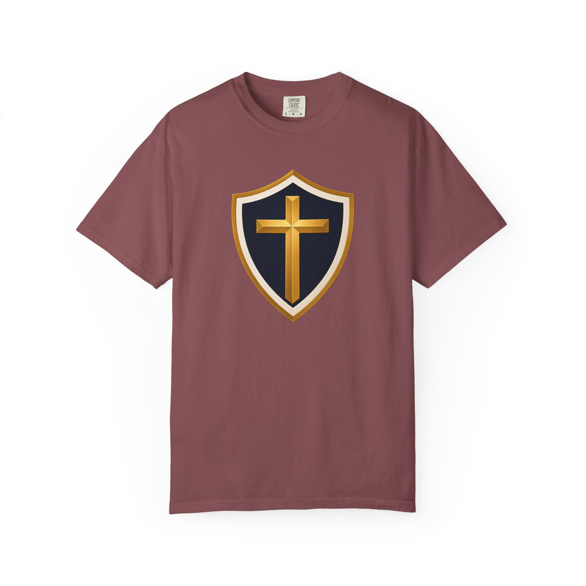 Cross and Shield Faith T‑Shirt – Gold Cross Emblem Tee