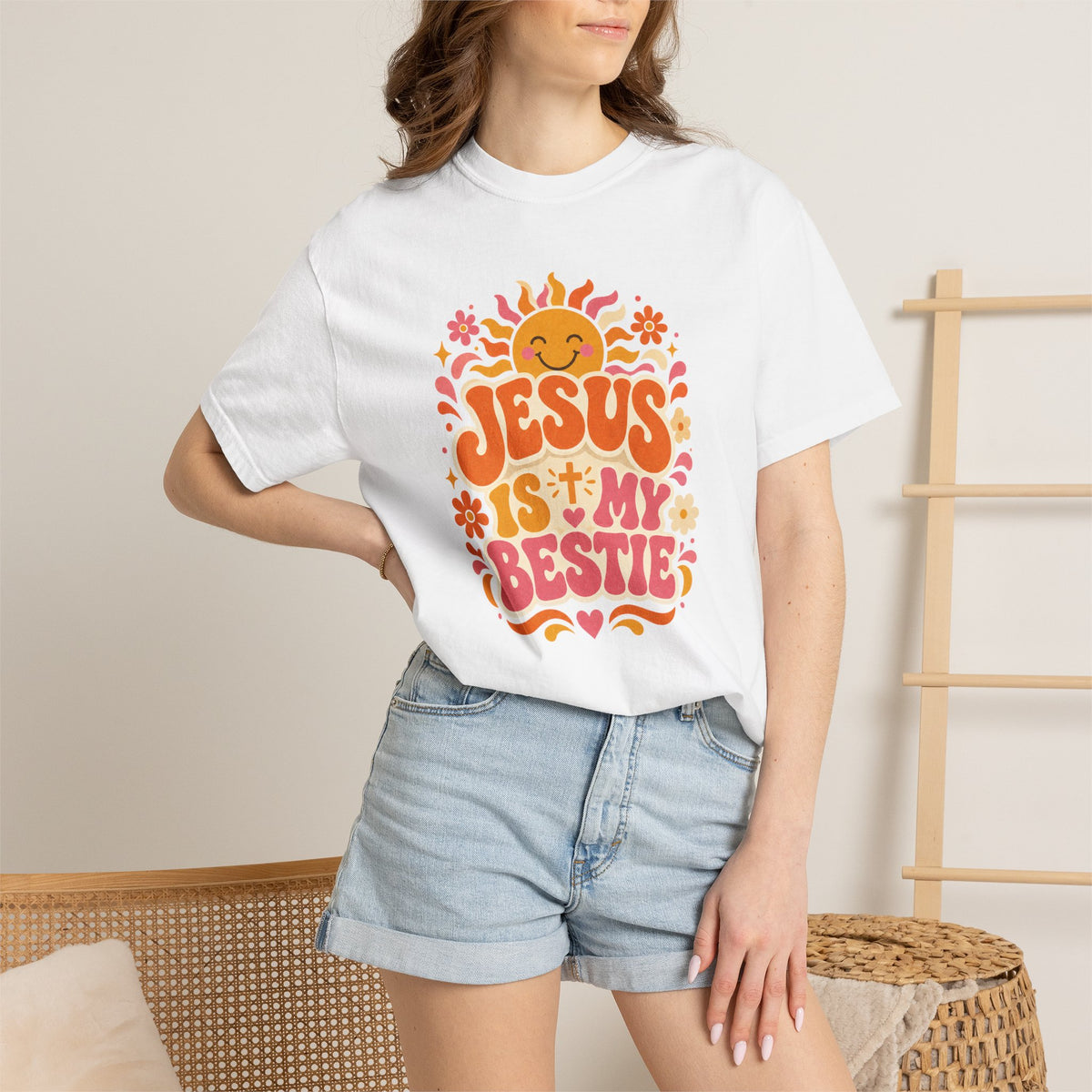 Jesus Is My Bestie T-Shirt | Retro Sunflower Christian Faith Tee