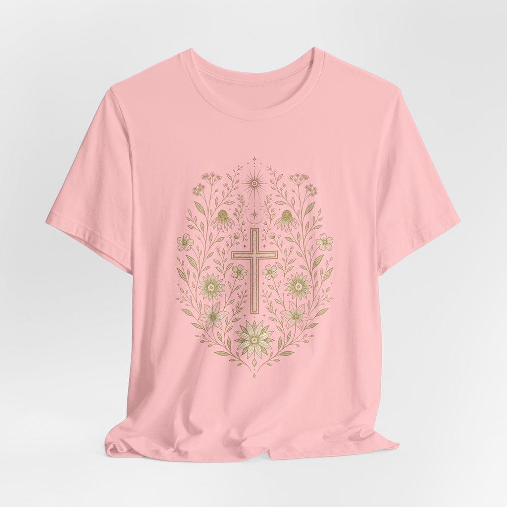 Floral Cross Tee | Christian Faith T-Shirt, Botanical Religious Design
