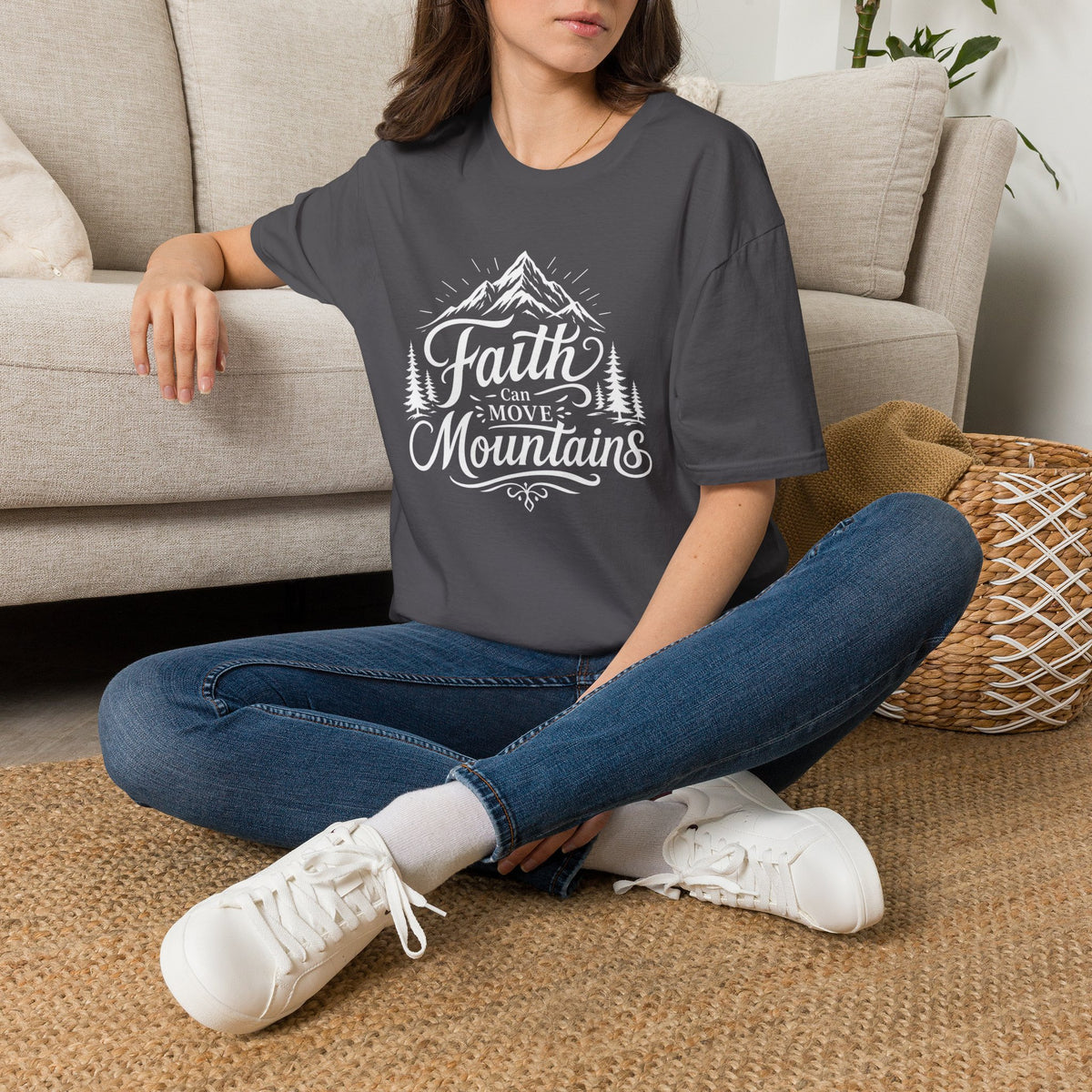 Faith Can Move Mountains T-Shirt | Mountain Script Typography