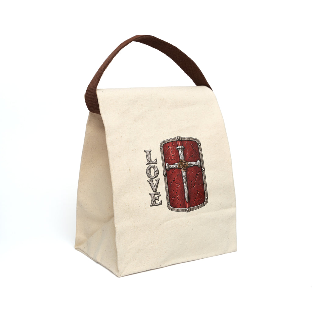 Shield & Cross "LOVE" Canvas Lunch Bag — Tote with Strap