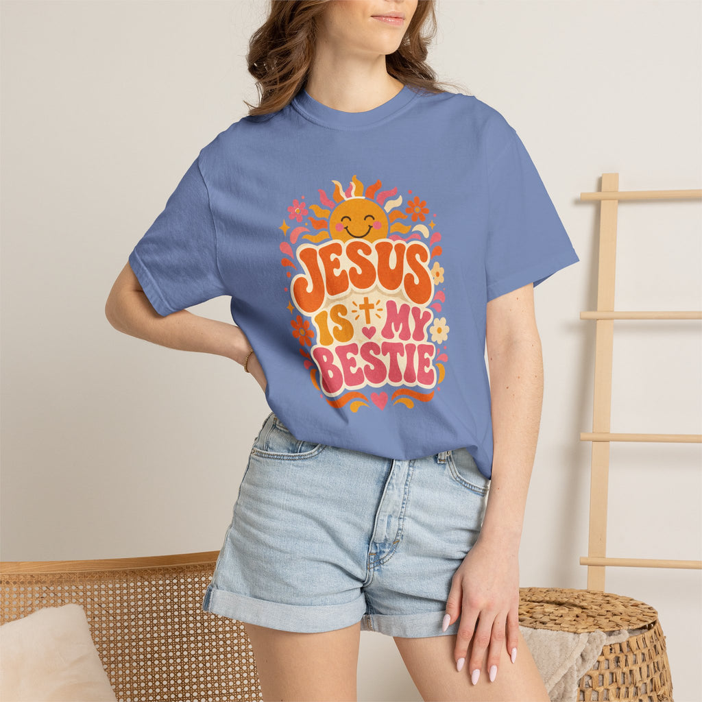 Jesus Is My Bestie T-Shirt | Retro Sunflower Christian Faith Tee