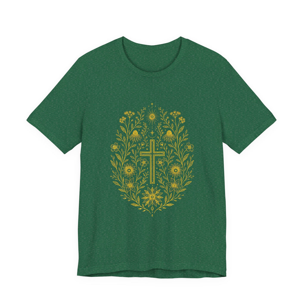 flowers and cross Unisex Jersey Short Sleeve Tee