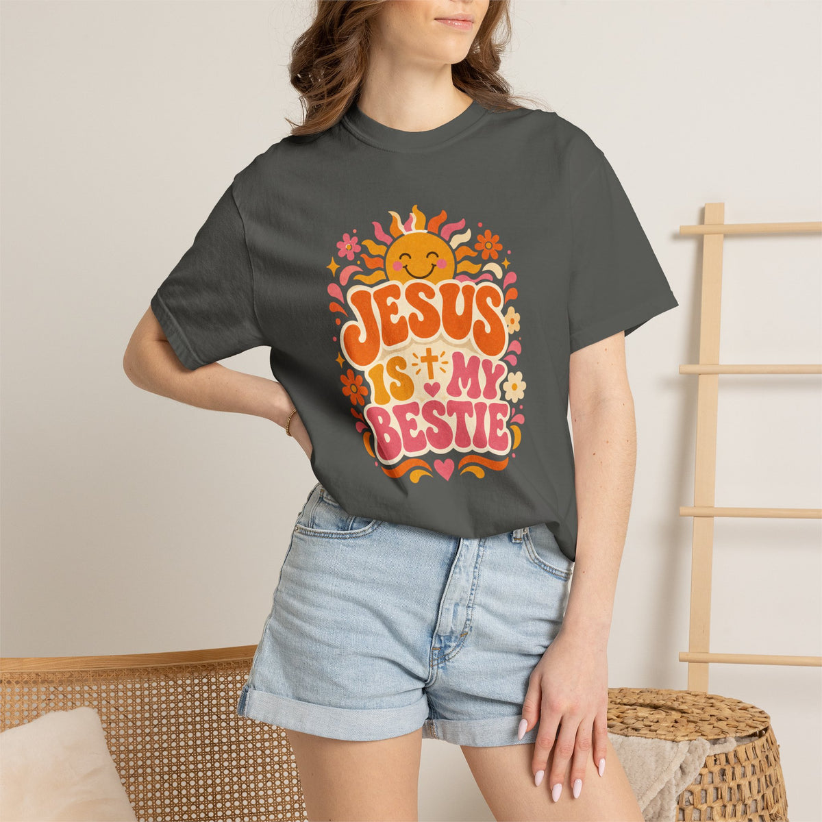 Jesus Is My Bestie T-Shirt | Retro Sunflower Christian Faith Tee
