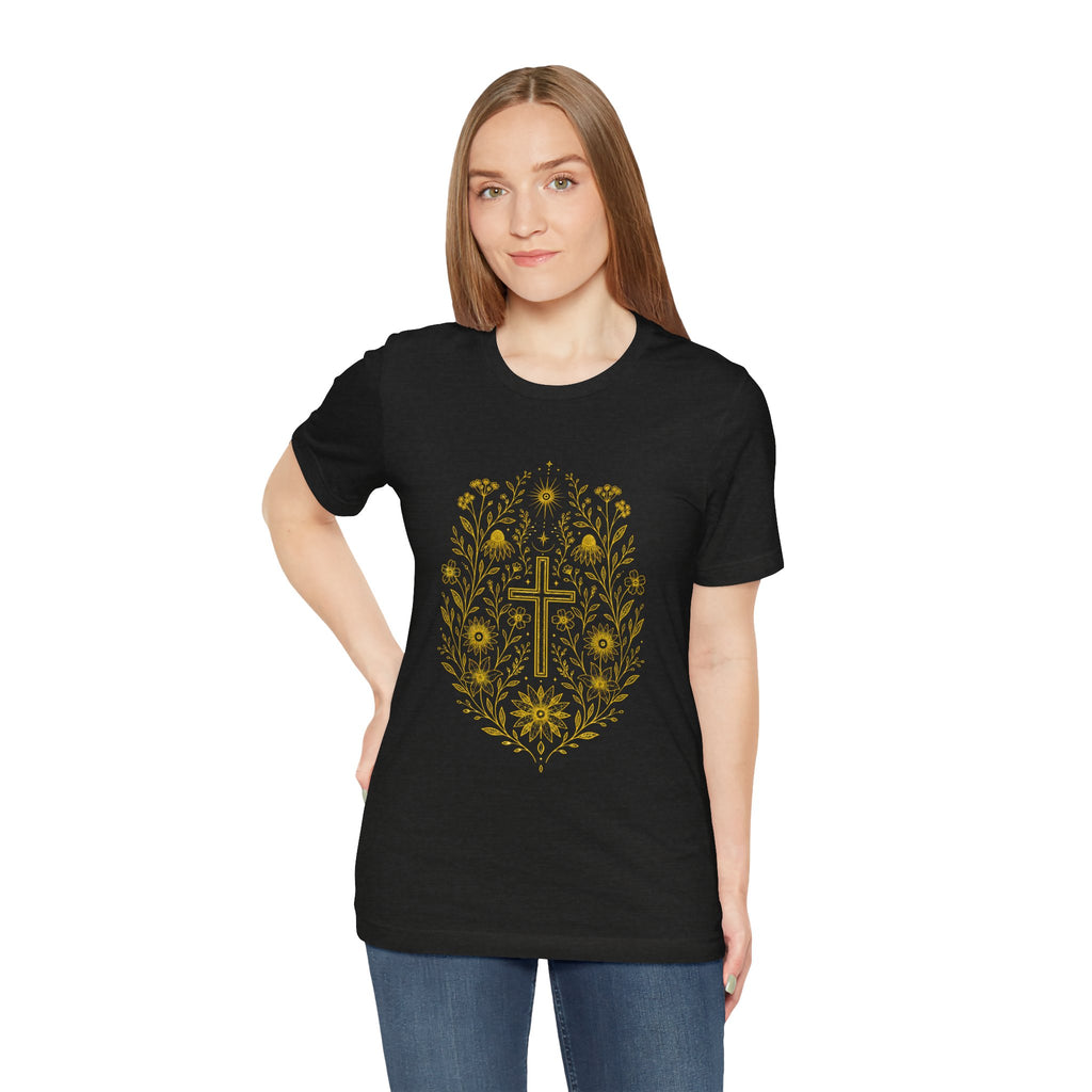 flowers and cross Unisex Jersey Short Sleeve Tee
