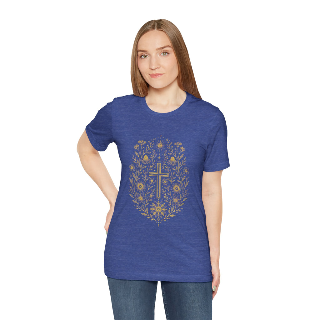 flowers and cross Unisex Jersey Short Sleeve Tee