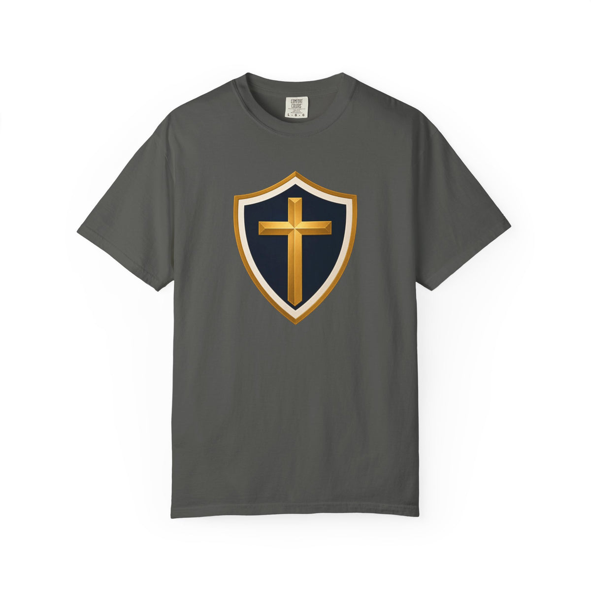 Cross and Shield Faith T‑Shirt – Gold Cross Emblem Tee