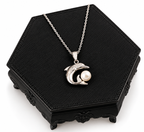 Sterling Silver Dolphin & White Pearl Pendant Necklace | 18" Chain