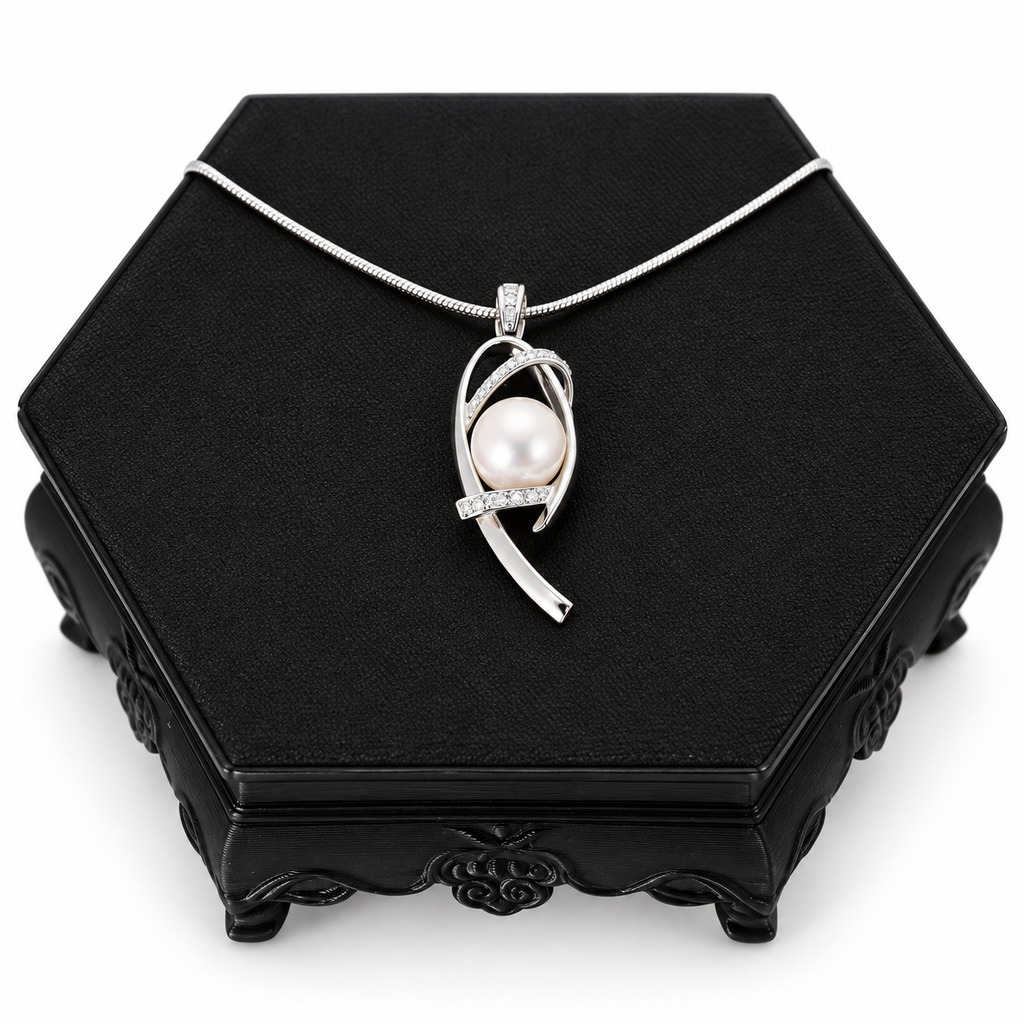 Sterling Silver White Pearl Swirl Pendant Necklace | 16" Chain