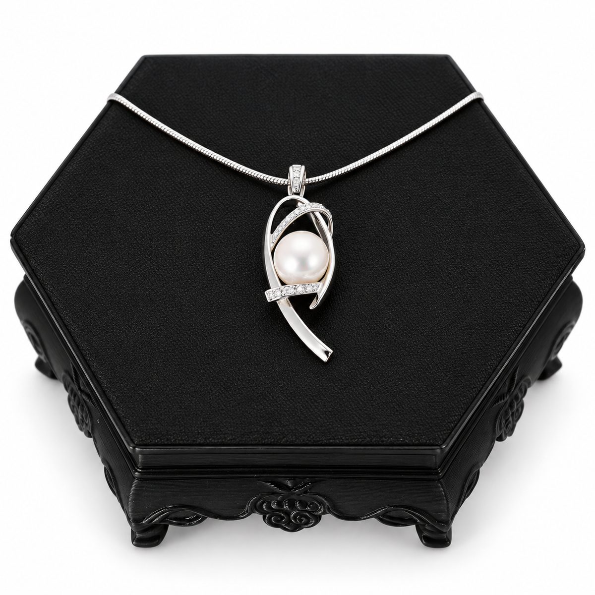 Sterling Silver White Pearl Swirl Pendant Necklace | 16" Chain