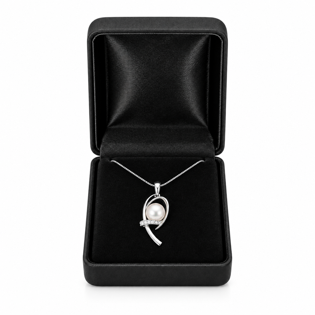 Sterling Silver White Pearl Swirl Pendant Necklace | 16" Chain