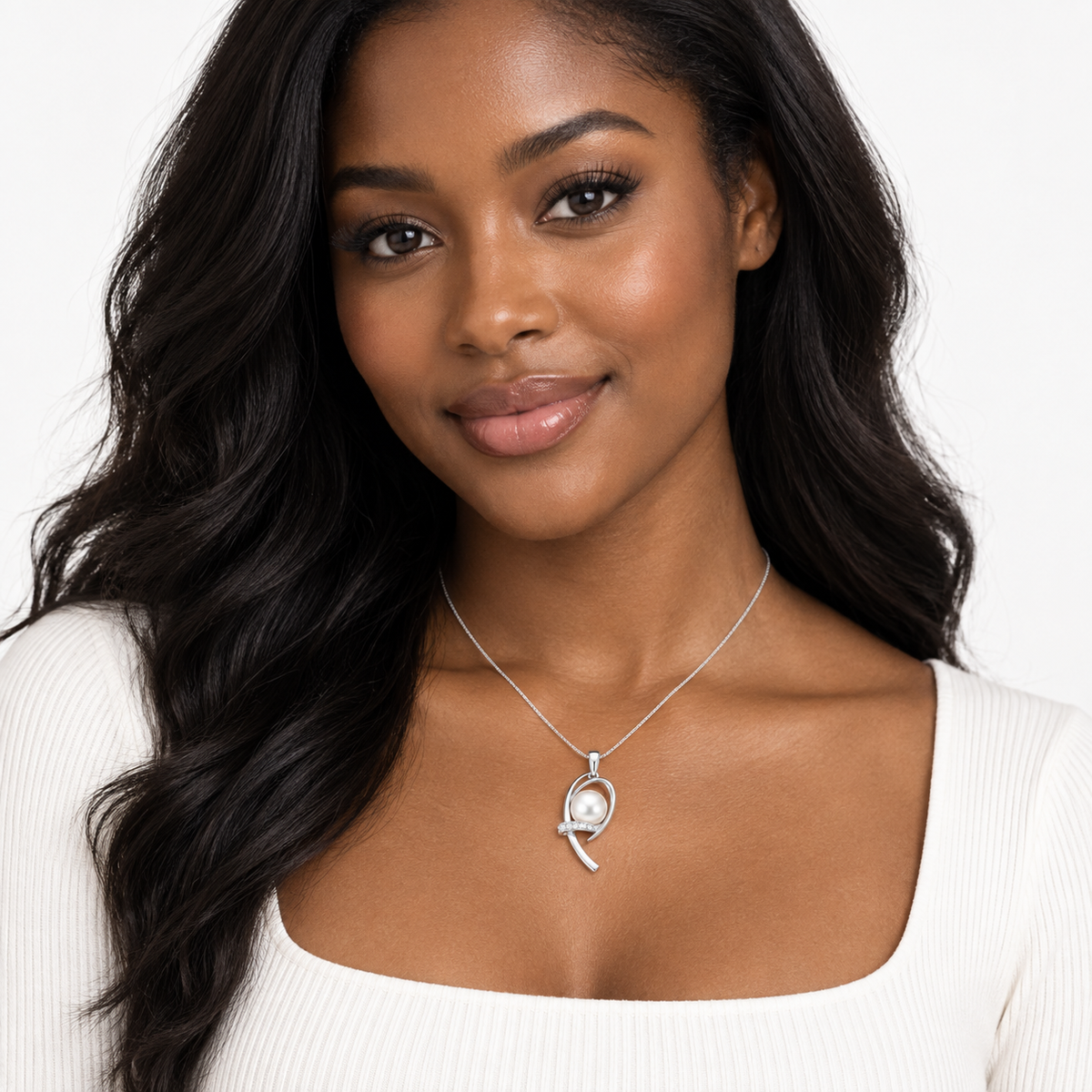 Sterling Silver White Pearl Swirl Pendant Necklace | 16" Chain