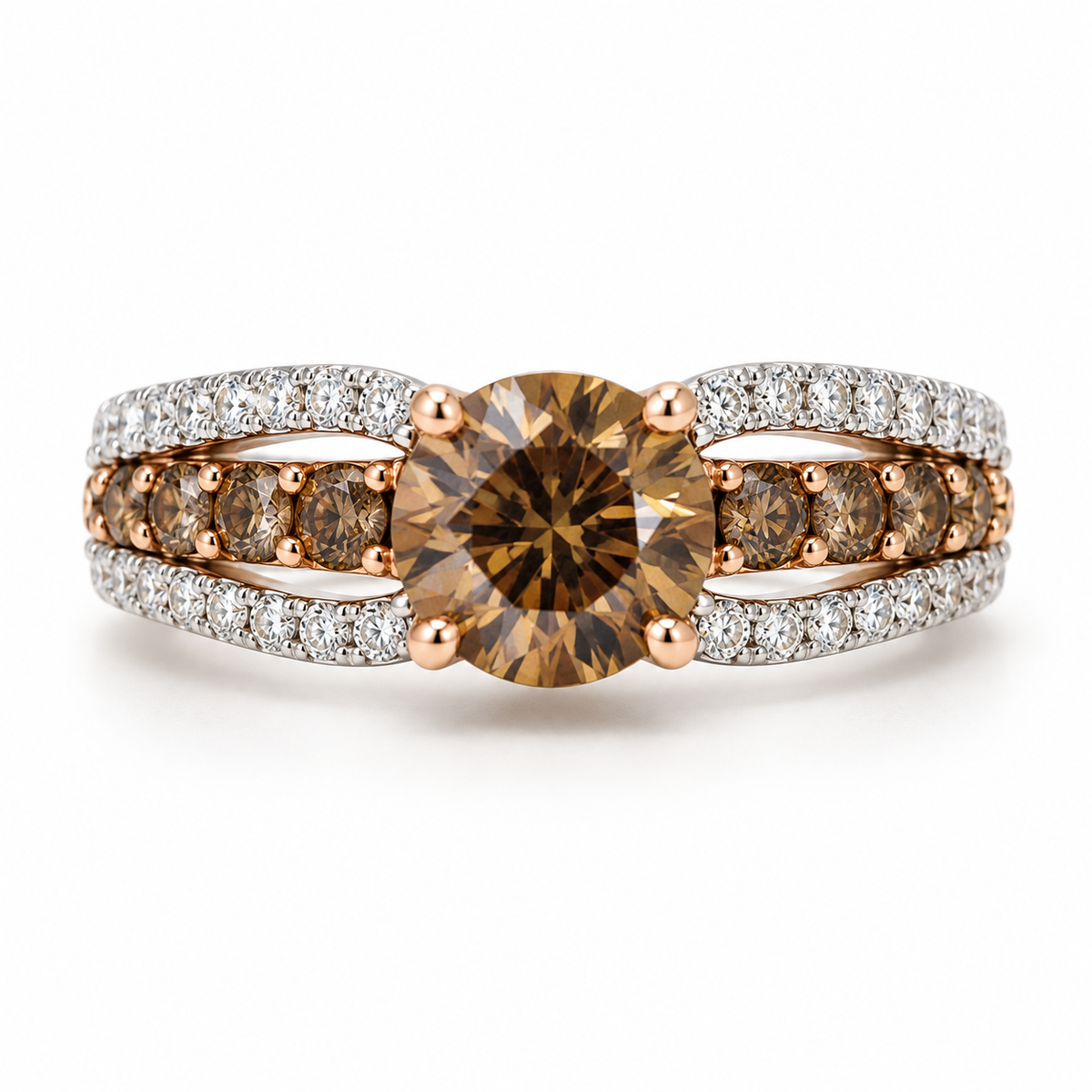 Estate 14K White and Rose Gold Chocolate Diamond Ring, 2.03 CTW, Size 7