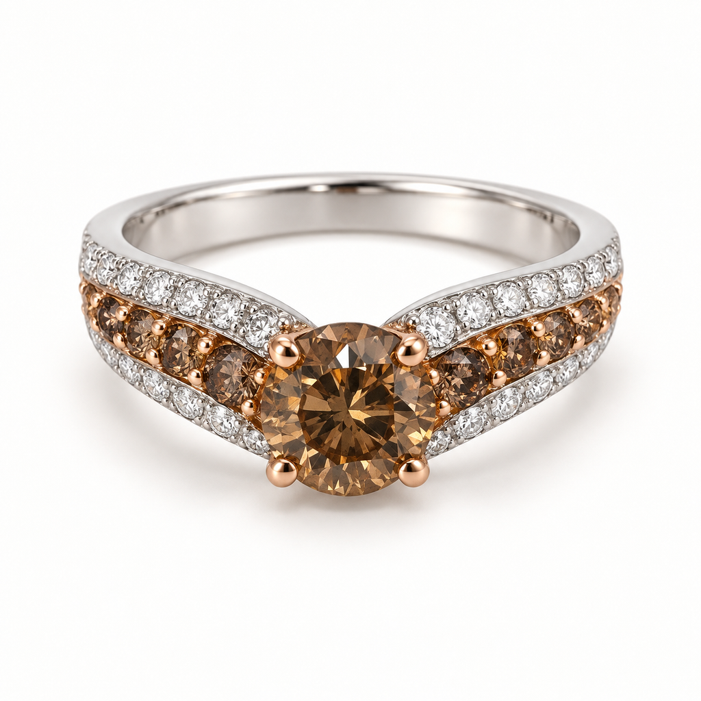 Estate 14K White and Rose Gold Chocolate Diamond Ring, 2.03 CTW, Size 7