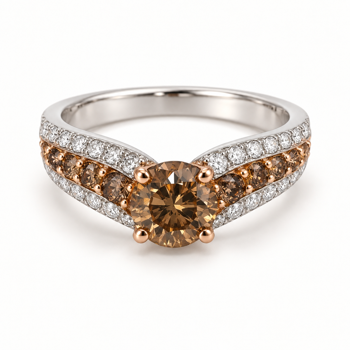 Estate 14K White and Rose Gold Chocolate Diamond Ring, 2.03 CTW, Size 7