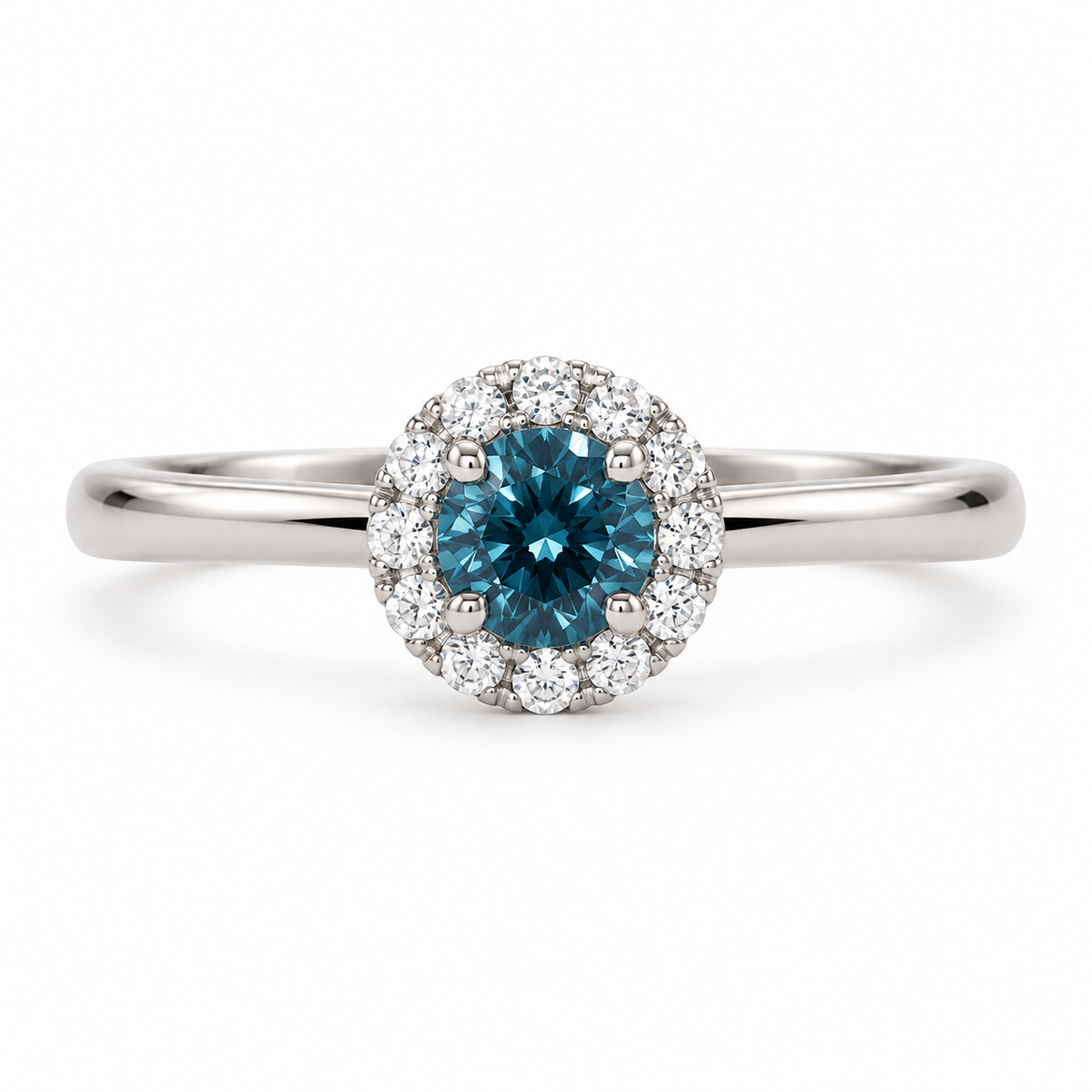 Estate 14K White Gold Blue Diamond Halo Ring, 0.60 CTW, Size 7