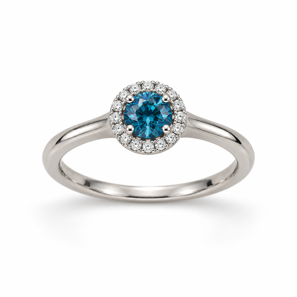 Estate 14K White Gold Blue Diamond Halo Ring, 0.60 CTW, Size 7