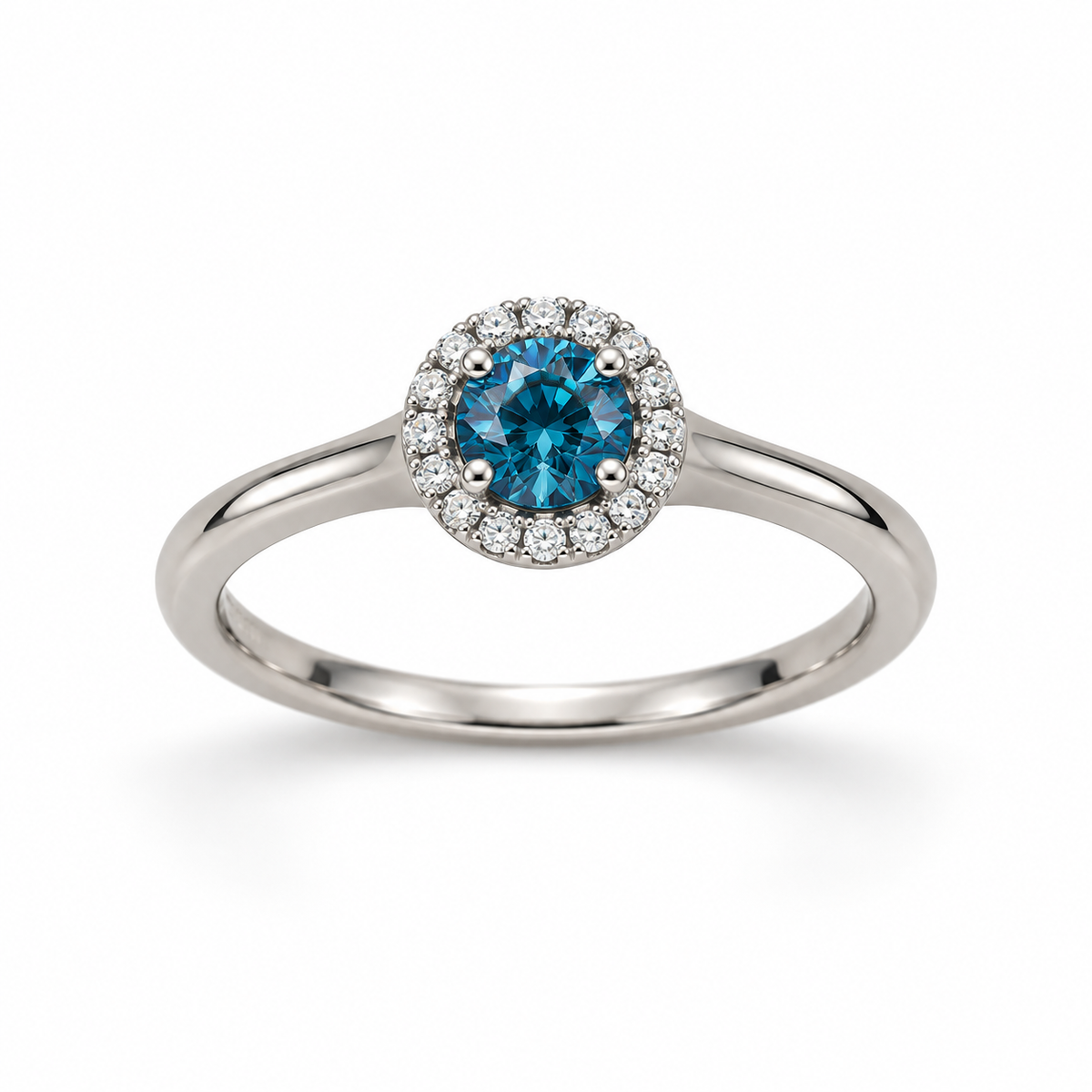 Estate 14K White Gold Blue Diamond Halo Ring, 0.60 CTW, Size 7