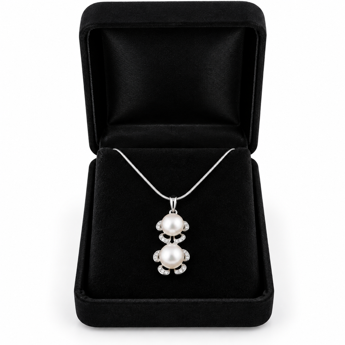 Two White Pearl Sterling Silver Pendant Necklace – 925 Silver, 16" Chain