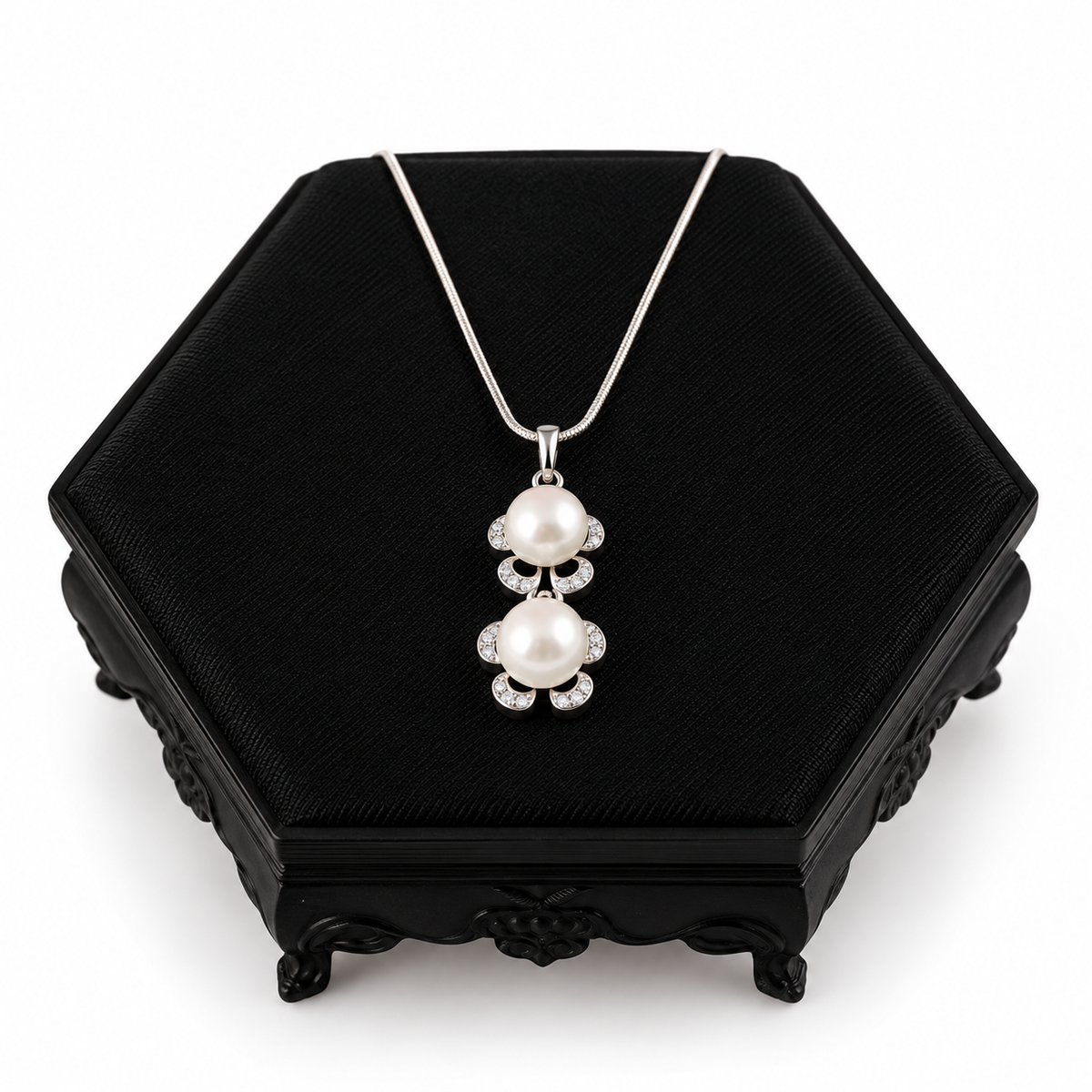 Two White Pearl Sterling Silver Pendant Necklace – 925 Silver, 16" Chain