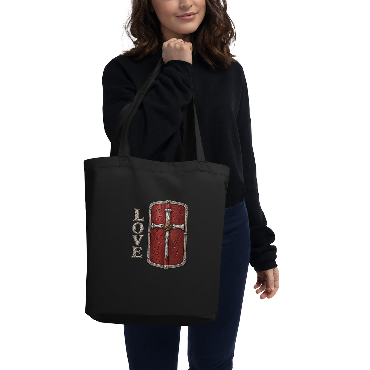 LOVE Armor of Faith Cross & Shield Eco Tote Bag