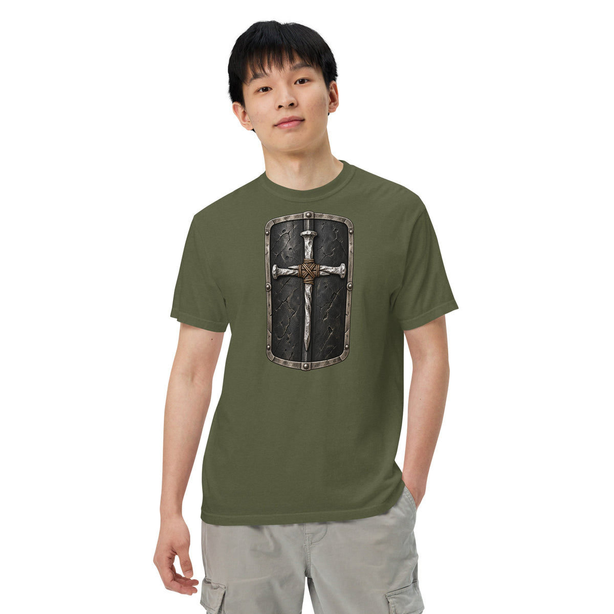Armor of Faith Cross & Roman Shield Heavyweight T-Shirt