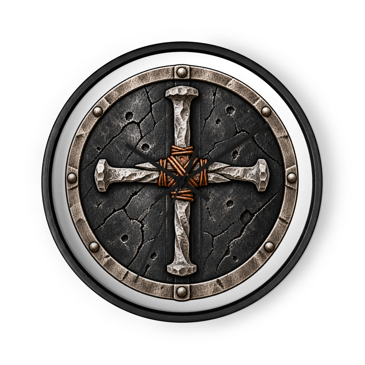 Greek Cross & Black Round Shield Wall Clock